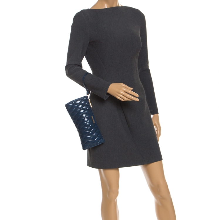 Pre Owned  Miu Miu Blue Quilted Leather Clutch