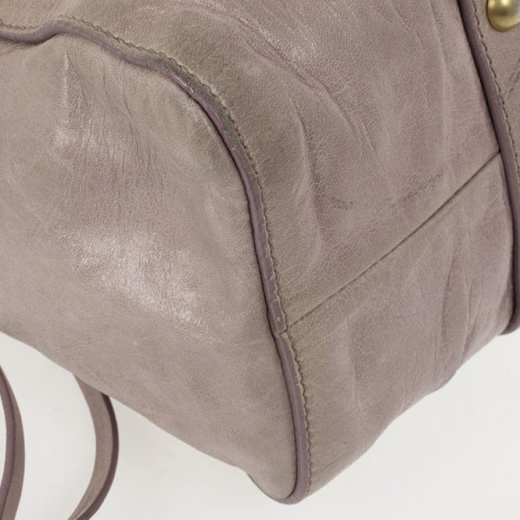 Pre Owned Miu Miu Grey Lux Leather Soft Shopping Top Handle Bag