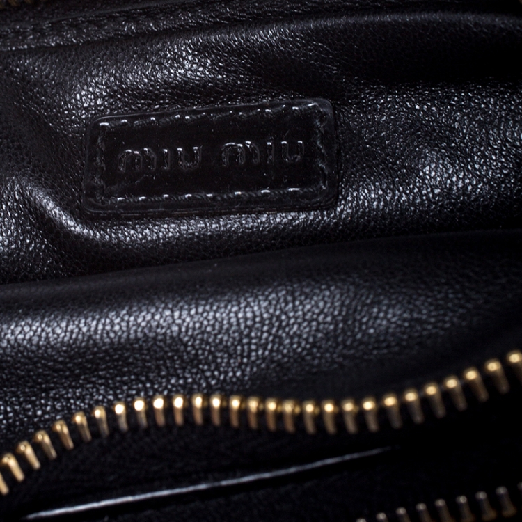 Pre Owned Miu Miu Black Patent Leather Bow Double Zip Wristlet Pouch