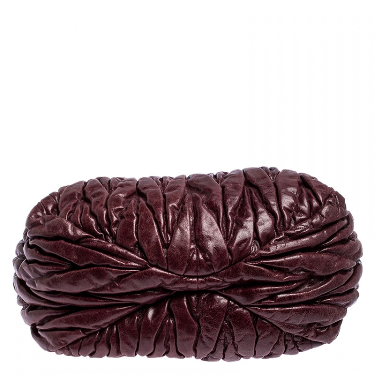 Pre Owned Miu Miu Burgandy Matelasse Leather Large Tote