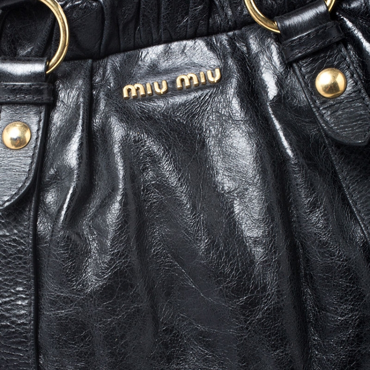 Pre Owned Miu Miu Black Lux Leather Vitello Satchel