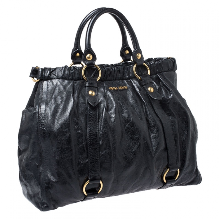 Pre Owned Miu Miu Black Lux Leather Vitello Satchel