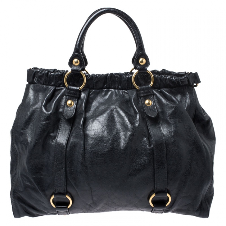 Pre Owned Miu Miu Black Lux Leather Vitello Satchel