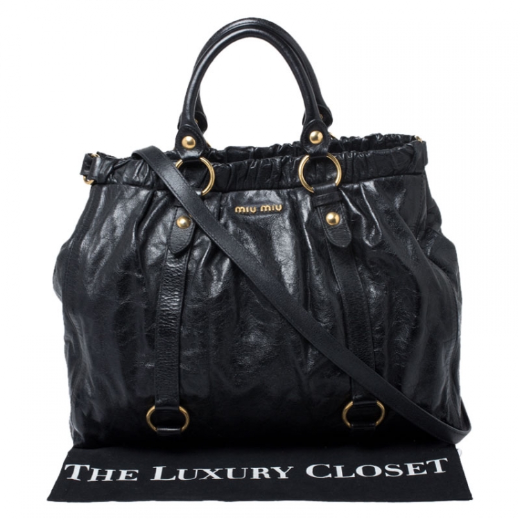 Pre Owned Miu Miu Black Lux Leather Vitello Satchel