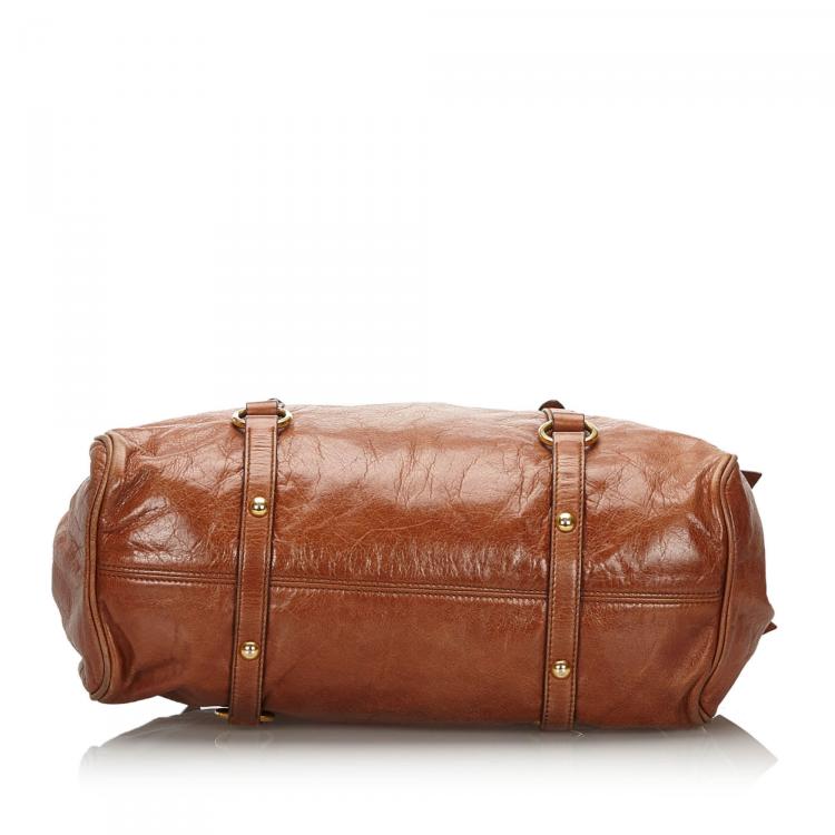 Pre Owned Miu Miu Brown Vitello Lux Leather Bow Bag
