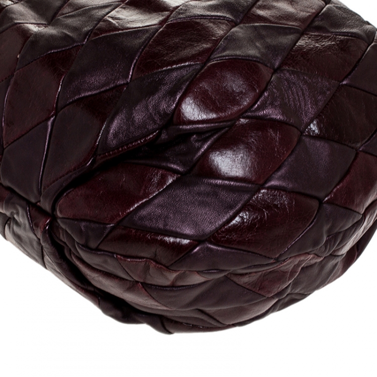 Pre Owned Miu Miu Maroon Patchwork Leather Harlequin Hobo