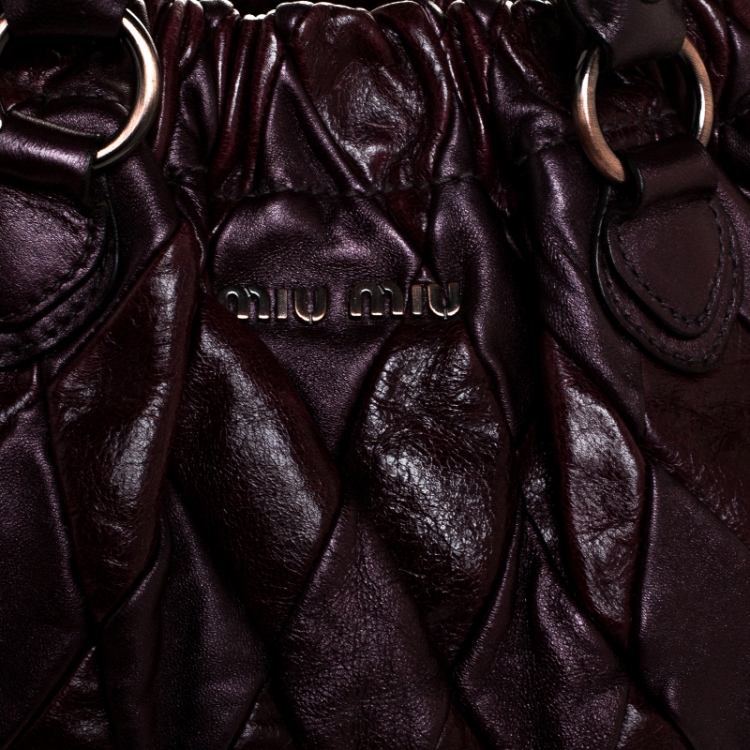 Pre Owned Miu Miu Maroon Patchwork Leather Harlequin Hobo