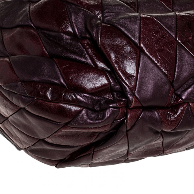 Pre Owned Miu Miu Maroon Patchwork Leather Harlequin Hobo