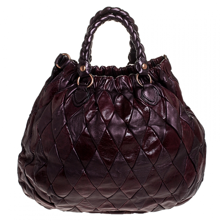 Pre Owned Miu Miu Maroon Patchwork Leather Harlequin Hobo