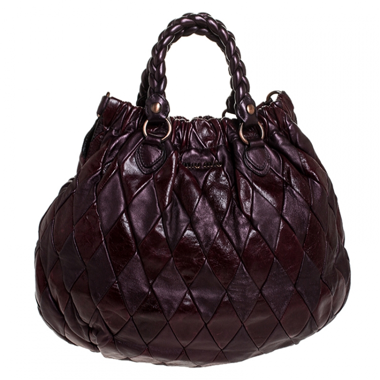 Pre Owned Miu Miu Maroon Patchwork Leather Harlequin Hobo