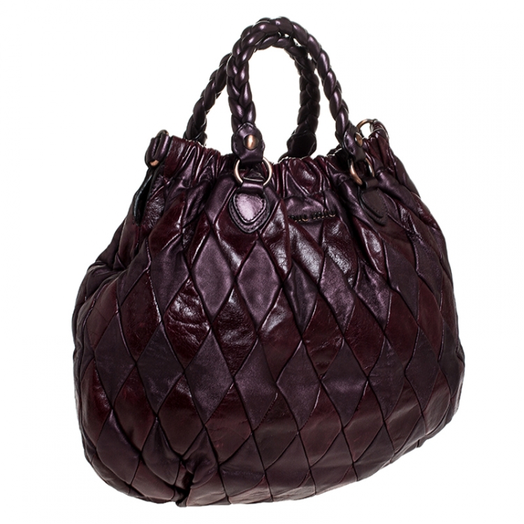 Pre Owned Miu Miu Maroon Patchwork Leather Harlequin Hobo