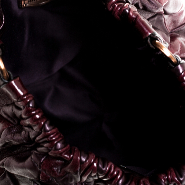 Pre Owned Miu Miu Maroon Patchwork Leather Harlequin Hobo