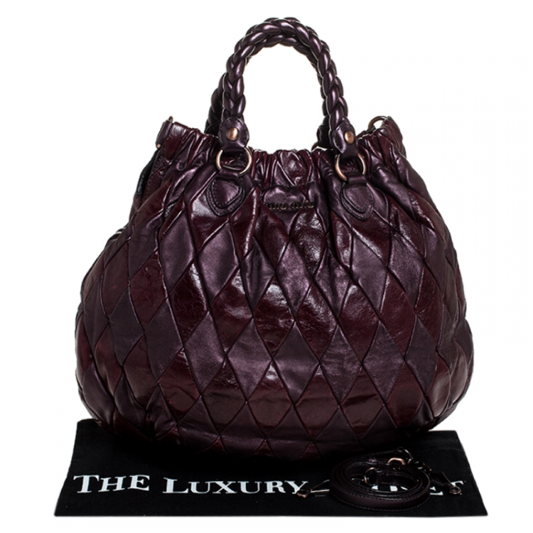 Pre Owned Miu Miu Maroon Patchwork Leather Harlequin Hobo