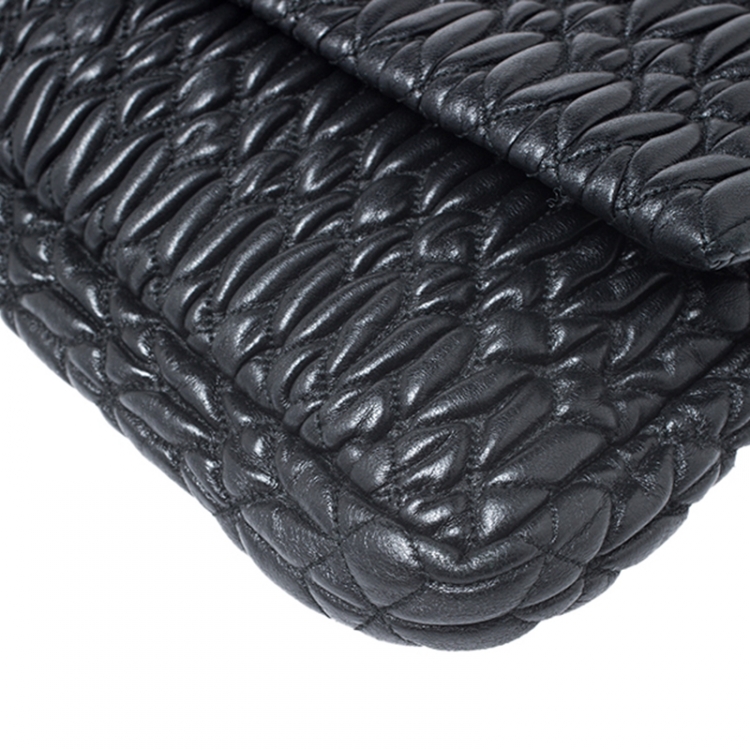 Pre Owned Miu Miu Black Matelasse Nappa Leather Crystal Shoulder Bag