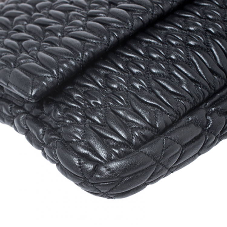 Pre Owned Miu Miu Black Matelasse Nappa Leather Crystal Shoulder Bag