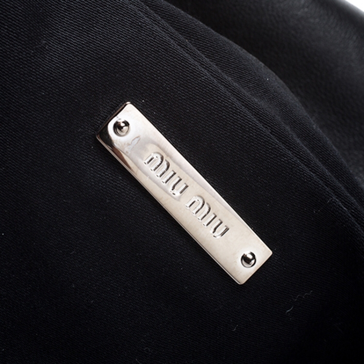 Pre Owned Miu Miu Black Matelasse Nappa Leather Crystal Shoulder Bag