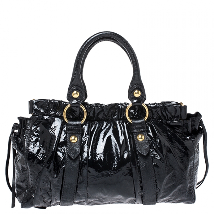 Pre Owned Miu Miu Black Matelasse Patent Leather Tote