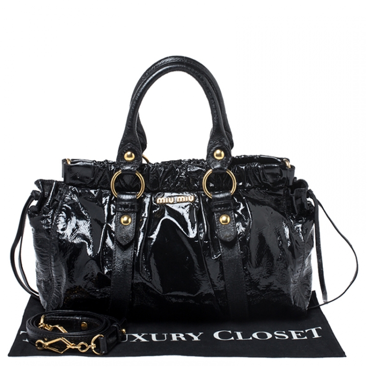 Pre Owned Miu Miu Black Matelasse Patent Leather Tote
