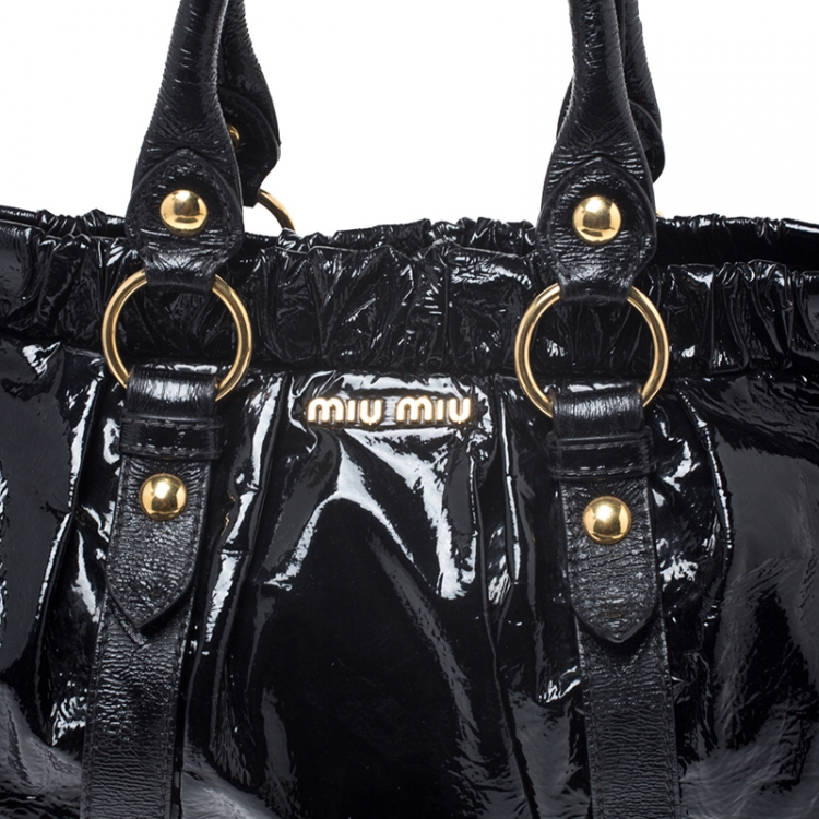 Pre Owned Miu Miu Black Matelasse Patent Leather Tote
