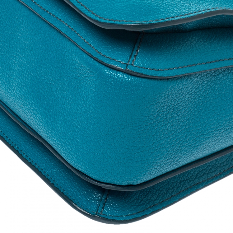 Pre Owned Miu Miu Blue Leather Madras Top Handle Bag