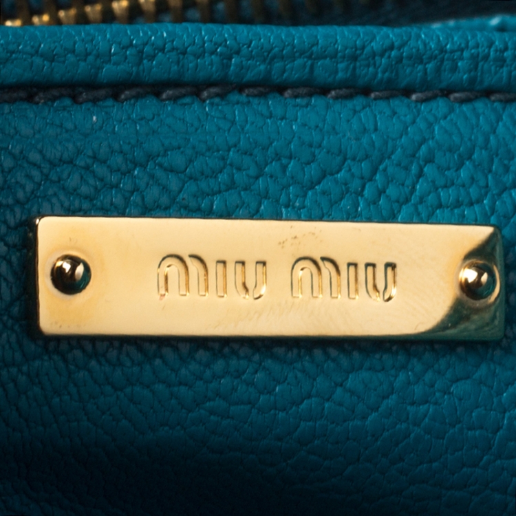 Pre Owned Miu Miu Blue Leather Madras Top Handle Bag