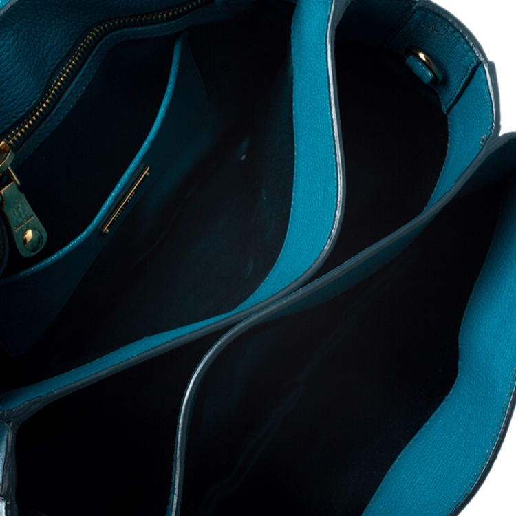 Pre Owned Miu Miu Blue Leather Madras Top Handle Bag