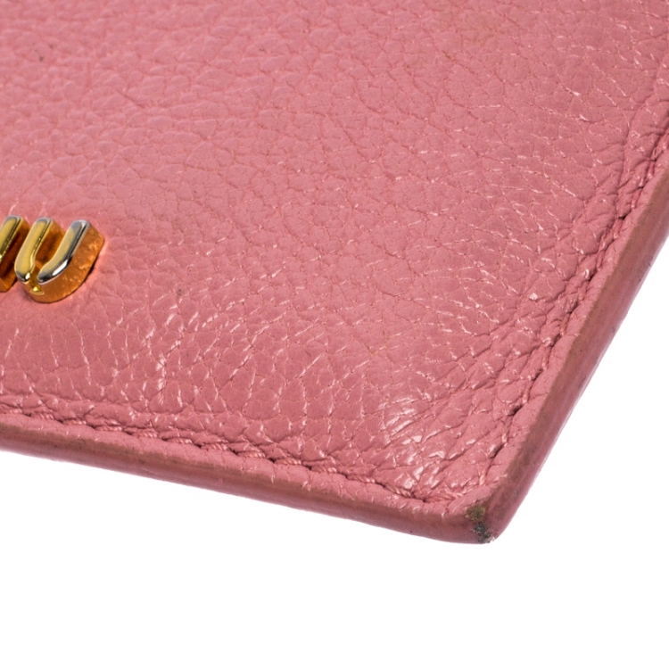 Pre Owned Miu Miu Pink Leather Card Holder