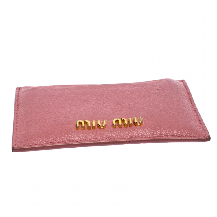Pre Owned Miu Miu Pink Leather Card Holder