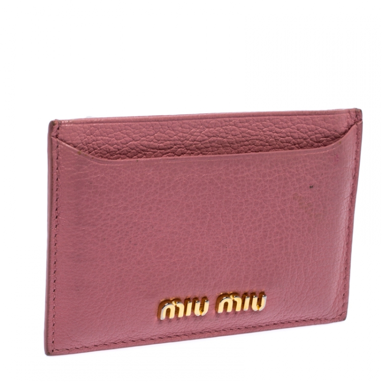 Pre Owned Miu Miu Pink Leather Card Holder