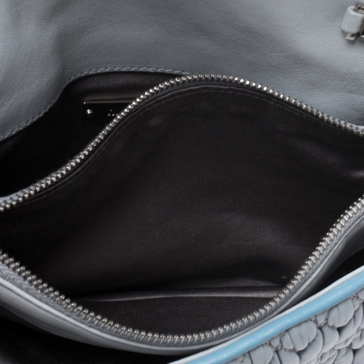 Pre Owned Miu Miu Blue Two Tone Leather Flap Crystal Shoulder Bag