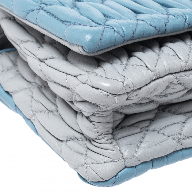 Pre Owned Miu Miu Blue Two Tone Leather Flap Crystal Shoulder Bag