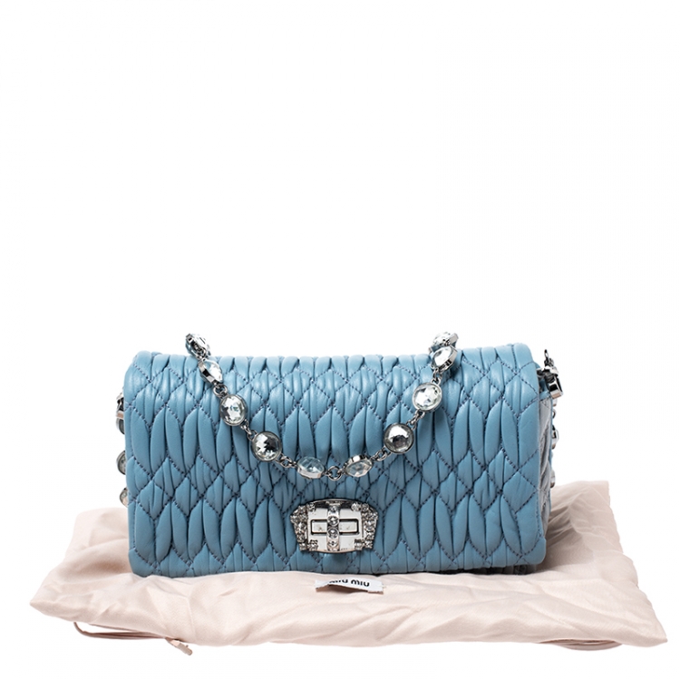 Pre Owned Miu Miu Blue Two Tone Leather Flap Crystal Shoulder Bag