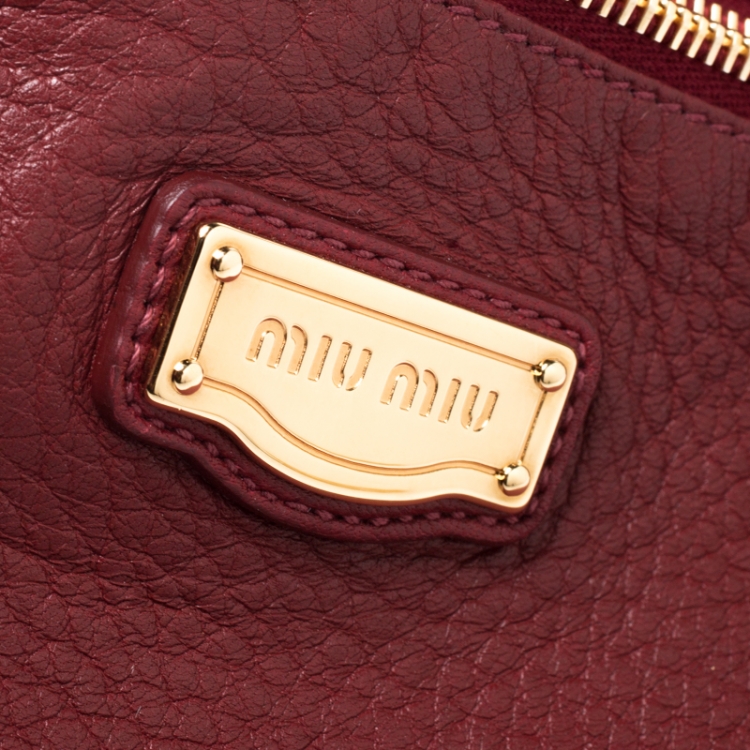Pre Owned Miu Miu Red Leather East/West Top Handle Shoulder Bag 
