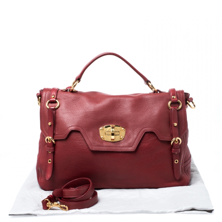 Pre Owned Miu Miu Red Leather East/West Top Handle Shoulder Bag 