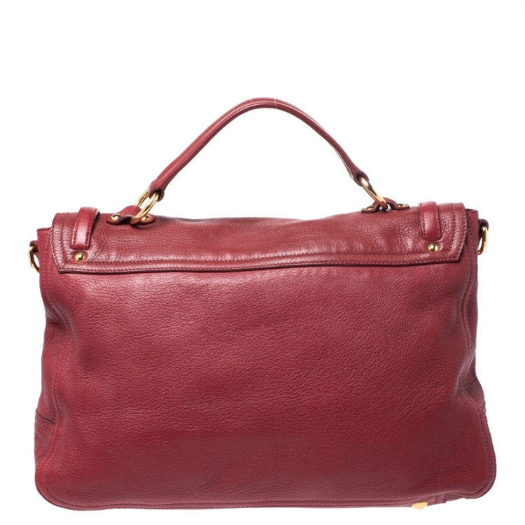 Pre Owned Miu Miu Red Leather East/West Top Handle Shoulder Bag 
