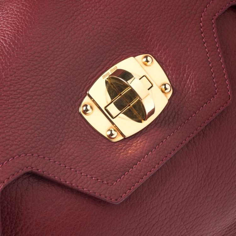 Pre Owned Miu Miu Red Leather East/West Top Handle Shoulder Bag 
