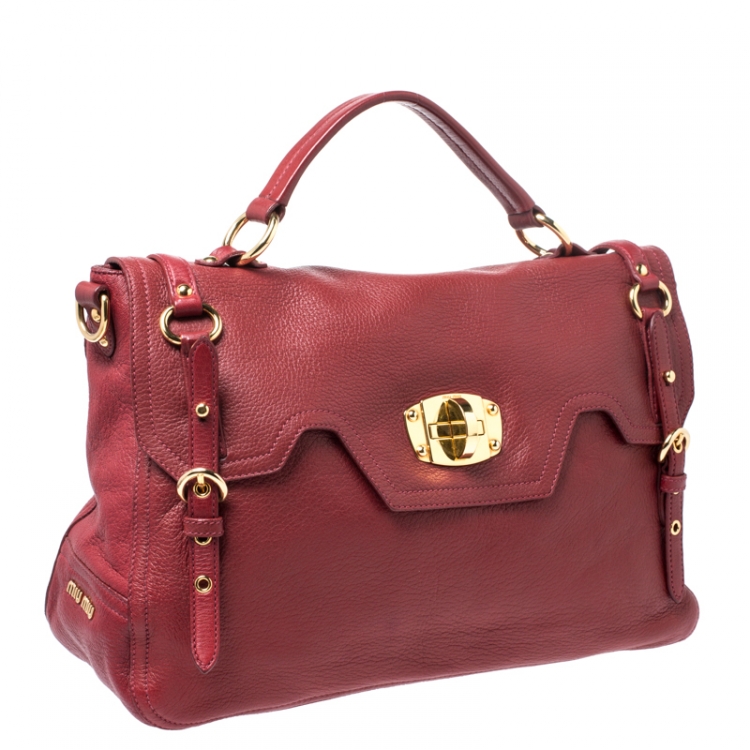 Pre Owned Miu Miu Red Leather East/West Top Handle Shoulder Bag 