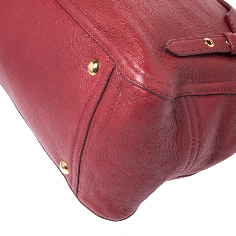 Pre Owned Miu Miu Red Leather East/West Top Handle Shoulder Bag 