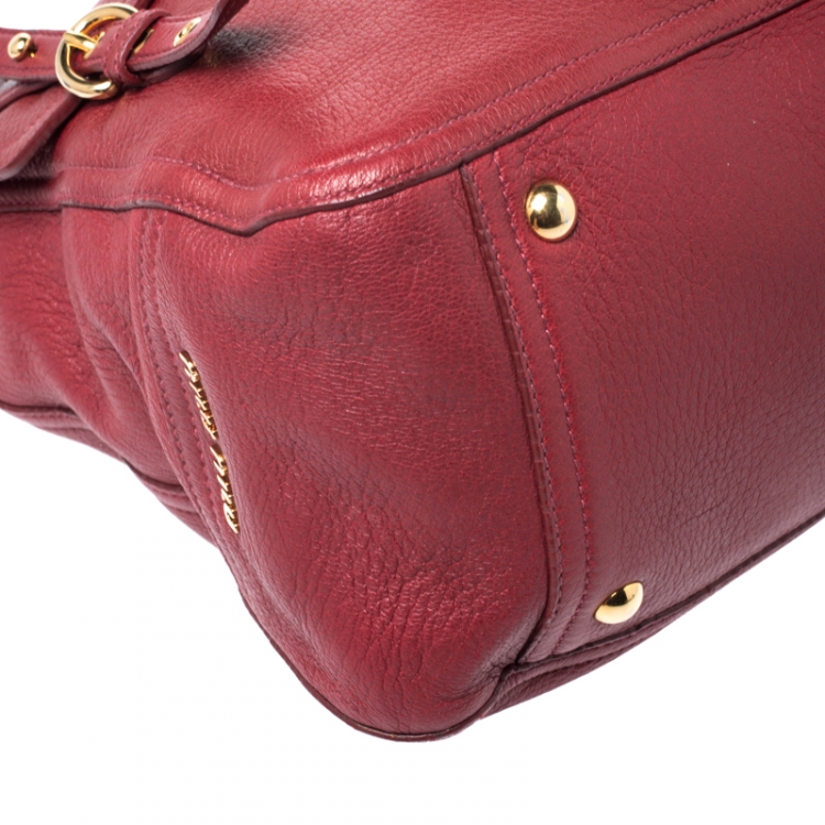 Pre Owned Miu Miu Red Leather East/West Top Handle Shoulder Bag 