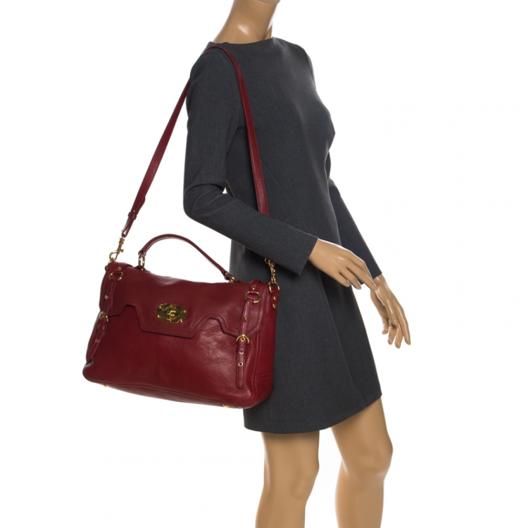 Pre Owned Miu Miu Red Leather East/West Top Handle Shoulder Bag 