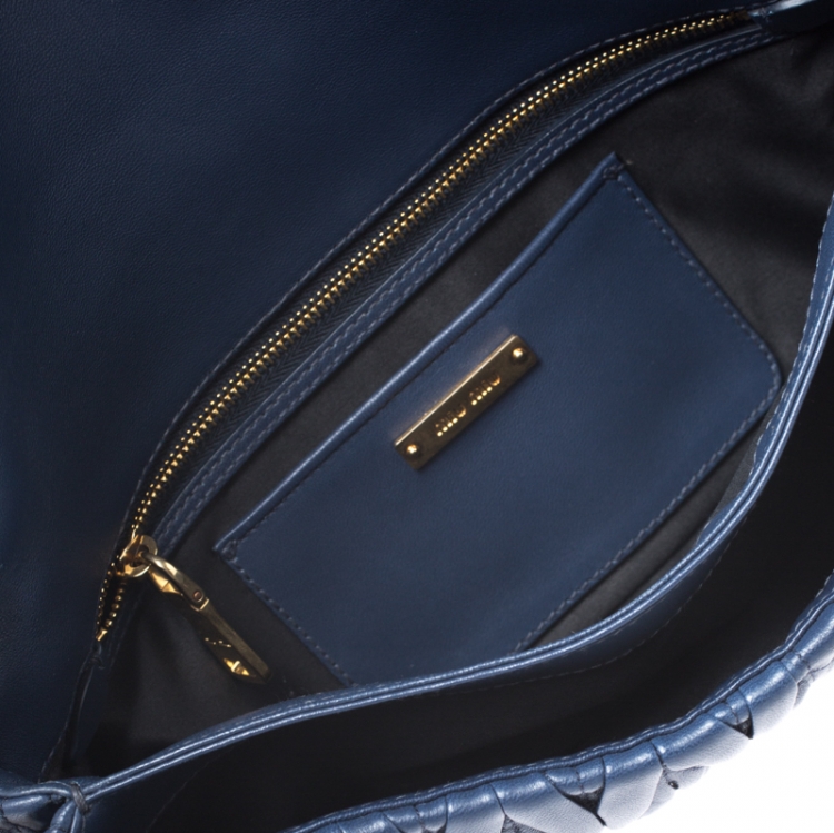 Pre Owned Miu Miu Blue Matelasse Leather Flap Shoulder Bag