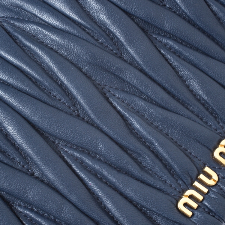 Pre Owned Miu Miu Blue Matelasse Leather Flap Shoulder Bag