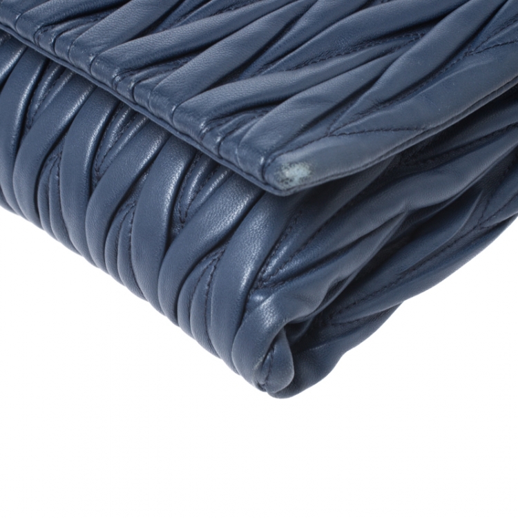 Pre Owned Miu Miu Blue Matelasse Leather Flap Shoulder Bag