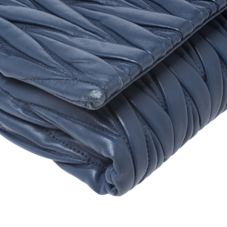 Pre Owned Miu Miu Blue Matelasse Leather Flap Shoulder Bag