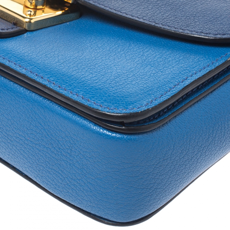 Pre Owned Miu Miu Blue Leather Madras Crossbody Bag