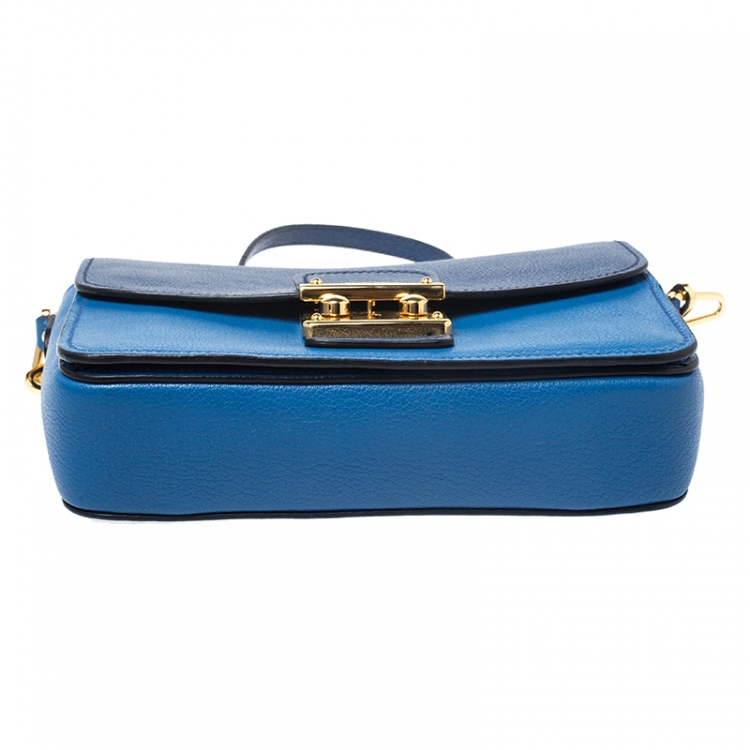 Pre Owned Miu Miu Blue Leather Madras Crossbody Bag