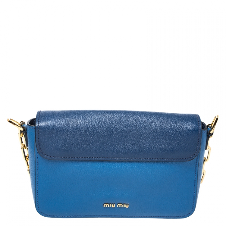 Pre Owned Miu Miu Blue Leather Madras Crossbody Bag
