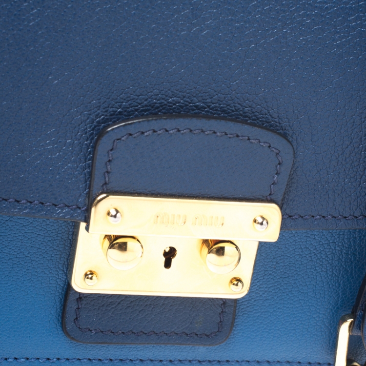 Pre Owned Miu Miu Blue Leather Madras Crossbody Bag