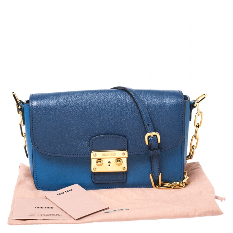 Pre Owned Miu Miu Blue Leather Madras Crossbody Bag