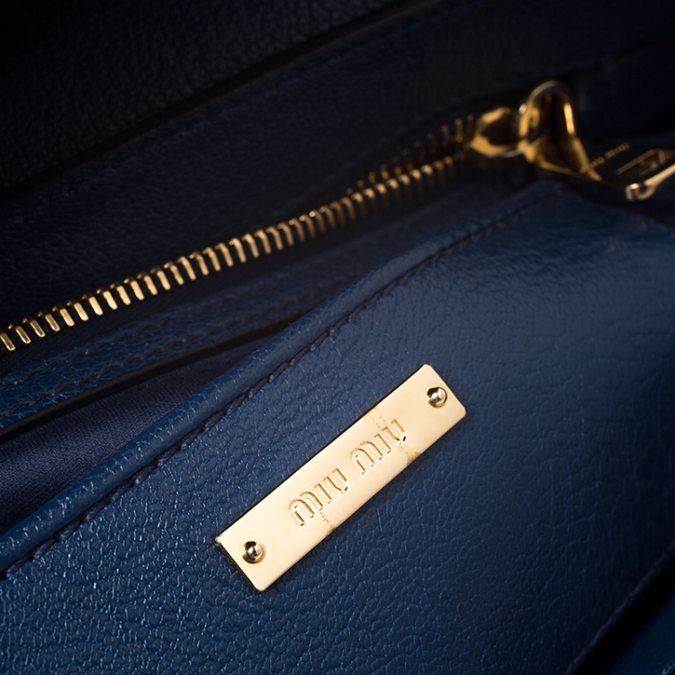 Pre Owned Miu Miu Blue Leather Madras Crossbody Bag